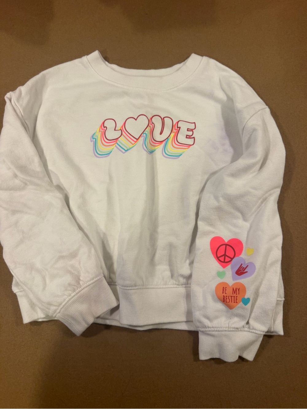 Cat & Jack White Long Sleeve Tee with Rainbow 'LOVE' Graphic